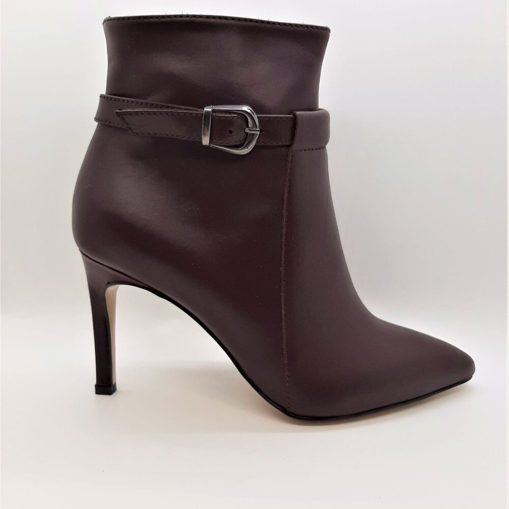 Dark Purple Leather Heeled Ankle Boots